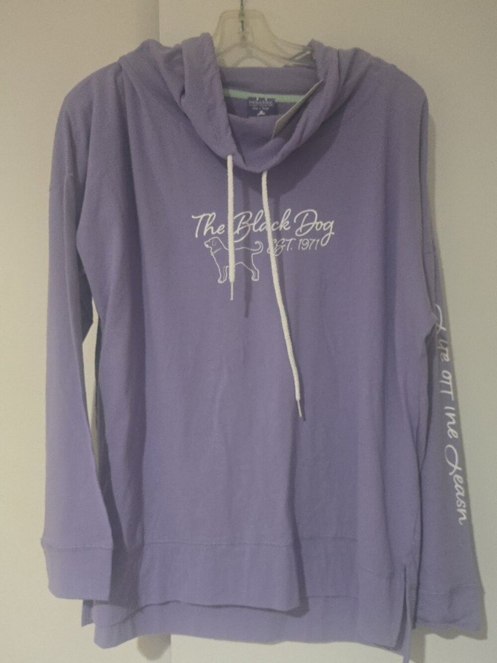 The Black Dog Lavender Cowl Neck Hoodie XL Coastal Preppy Long Sleeve Tee